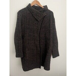 Eileen Fisher Wool Alpaca Blend Boucle Sweater Coat Size Large Brown 3/4 Length
